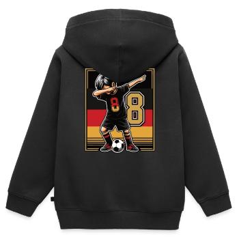 8 Jahre Junge Fussball Schwarz Rot Gold - Kinder Premium Organic Zip Hoodie - Schwarz - Hinten - AI Model Kid Male (0cm)