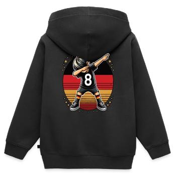 8 Jahre Junge Fussball Schwarz Rot Gold - Kinder Premium Organic Zip Hoodie - Schwarz - Hinten - AI Model Kid Male (0cm)