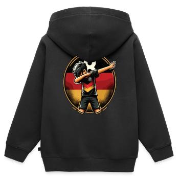 8 Jahre Junge Fussball Schwarz Rot Gold - Kinder Premium Organic Zip Hoodie - Schwarz - Hinten - AI Model Kid Male (0cm)