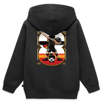 8 Jahre Junge Fussball Schwarz Rot Gold - Kinder Premium Organic Zip Hoodie - Schwarz - Hinten - AI Model Kid Male (0cm)