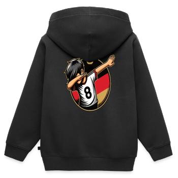8 Jahre Junge Fussball Schwarz Rot Gold - Kinder Premium Organic Zip Hoodie - Schwarz - Hinten - AI Model Kid Male (0cm)