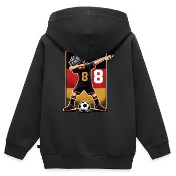 8 Jahre Junge Fussball Schwarz Rot Gold - Kinder Premium Organic Zip Hoodie - Schwarz - Hinten - AI Model Kid Male (0cm)