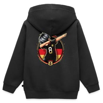 8 Jahre Junge Fussball Schwarz Rot Gold - Kinder Premium Organic Zip Hoodie - Schwarz - Hinten - AI Model Kid Male (0cm)