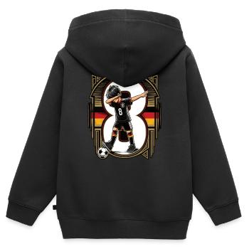 8 Jahre Junge Fussball Schwarz Rot Gold - Kinder Premium Organic Zip Hoodie - Schwarz - Hinten - AI Model Kid Male (0cm)