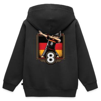 8 Jahre Junge Fussball Schwarz Rot Gold - Kinder Premium Organic Zip Hoodie - Schwarz - Hinten - AI Model Kid Male (0cm)