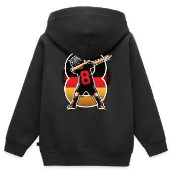 8 Jahre Junge Fussball Schwarz Rot Gold - Kinder Premium Organic Zip Hoodie - Schwarz - Hinten - AI Model Kid Male (0cm)