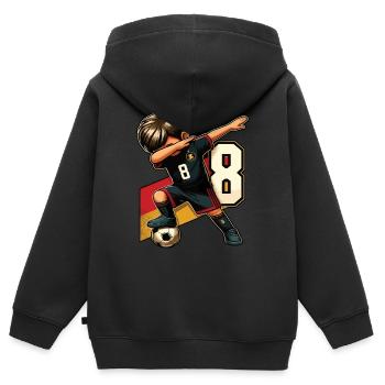 8 Jahre Junge Fussball Schwarz Rot Gold - Kinder Premium Organic Zip Hoodie - Schwarz - Hinten - AI Model Kid Male (0cm)
