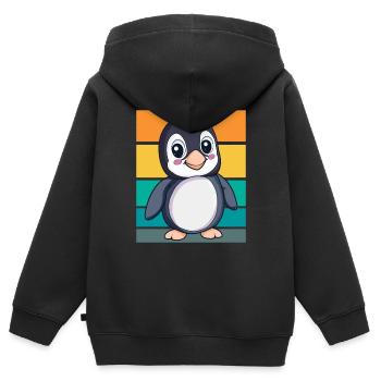 Pingouin rétro - Sweat Premium à capuche zippé enfant bio - noir - Dos - AI Model Kid Male (0cm)