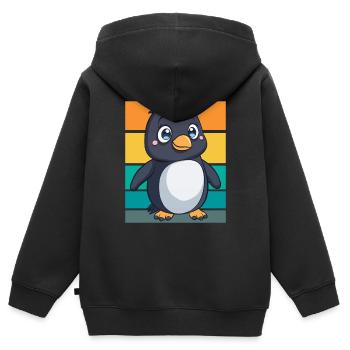 Pingouin rétro - Sweat Premium à capuche zippé enfant bio - noir - Dos - AI Model Kid Male (0cm)