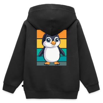 Pingouin rétro - Sweat Premium à capuche zippé enfant bio - noir - Dos - AI Model Kid Male (0cm)