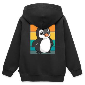 Pingouin rétro - Sweat Premium à capuche zippé enfant bio - noir - Dos - AI Model Kid Male (0cm)