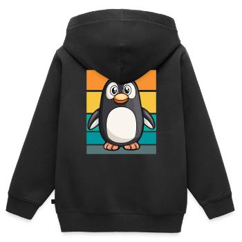 Pingouin rétro - Sweat Premium à capuche zippé enfant bio - noir - Dos - AI Model Kid Male (0cm)