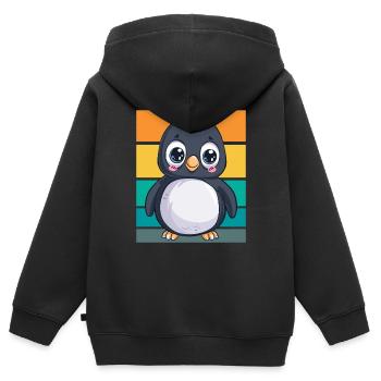 Pingouin rétro - Sweat Premium à capuche zippé enfant bio - noir - Dos - AI Model Kid Male (0cm)