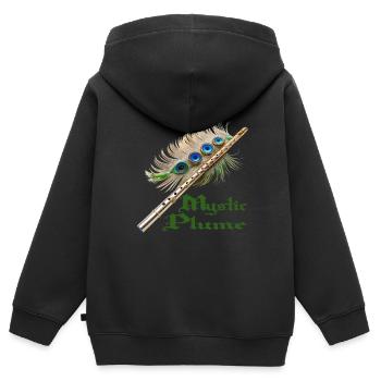 FLÖTENFEDER, MYSTISCHE FEDER - Kinder Premium Organic Zip Hoodie - Schwarz - Hinten - AI Model Kid Male (0cm)