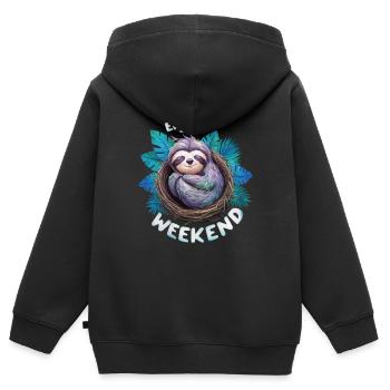WOCHENENDE GENIESSEN - Kinder Premium Organic Zip Hoodie - Schwarz - Hinten - AI Model Kid Male (0cm)
