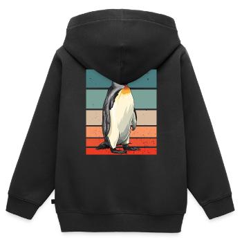 Pingouin rétro - Sweat Premium à capuche zippé enfant bio - noir - Dos - AI Model Kid Male (0cm)