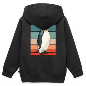 Pingouin rétro - Sweat Premium à capuche zippé enfant bio - noir - Dos - AI Model Kid Male (0cm)