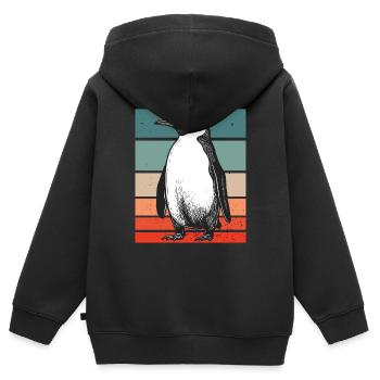 Pingouin rétro - Sweat Premium à capuche zippé enfant bio - noir - Dos - AI Model Kid Male (0cm)