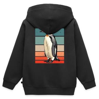 Pingouin rétro - Sweat Premium à capuche zippé enfant bio - noir - Dos - AI Model Kid Male (0cm)