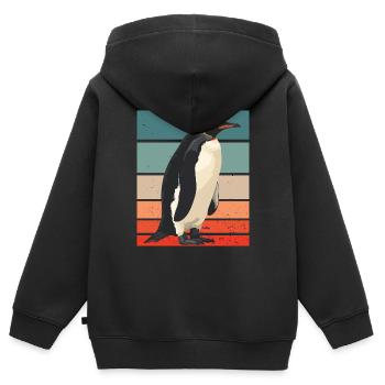 Pingouin rétro - Sweat Premium à capuche zippé enfant bio - noir - Dos - AI Model Kid Male (0cm)
