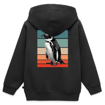 Pingouin rétro - Sweat Premium à capuche zippé enfant bio - noir - Dos - AI Model Kid Male (0cm)