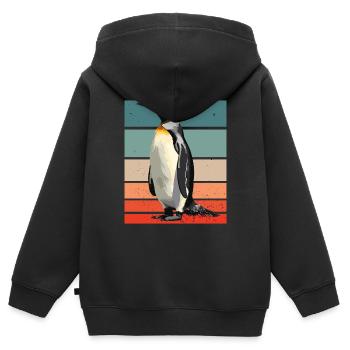 Pingouin rétro - Sweat Premium à capuche zippé enfant bio - noir - Dos - AI Model Kid Male (0cm)