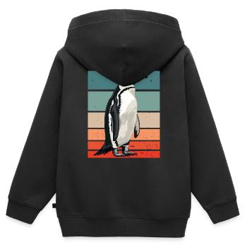 Pingouin rétro - Sweat Premium à capuche zippé enfant bio - noir - Dos - AI Model Kid Male (0cm)