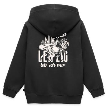 Mein Leipzig Lob' ich Mir Dunkel - Kinder Premium Organic Zip Hoodie - Schwarz - Hinten - AI Model Kid Male (0cm)