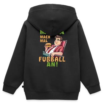 LIEGESTUHL MANN MAMA MACH FUßBALL AN - Kinder Premium Organic Zip Hoodie - Schwarz - Hinten - AI Model Kid Male (0cm)