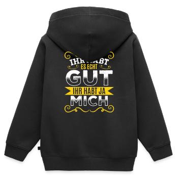 Tu l’as vraiment bien – tu m’as - Sweat Premium à capuche zippé enfant bio - noir - Dos - AI Model Kid Male (0cm)