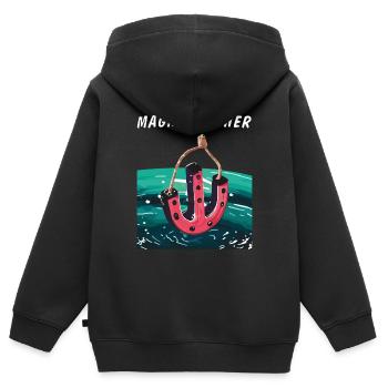 AIMANT FISCHER - Sweat Premium à capuche zippé enfant bio - noir - Dos - AI Model Kid Male (0cm)
