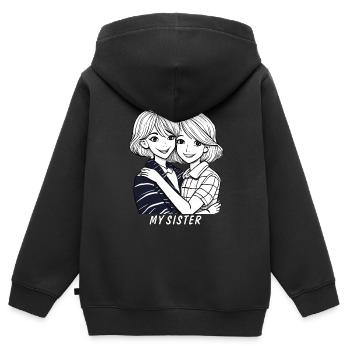 SCHWESTERN I LOVE MY SISTER - Kinder Premium Organic Zip Hoodie - Schwarz - Hinten - AI Model Kid Male (0cm)