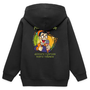 MANN MIKROFON POETRY SLAM GEDICHTE - Kinder Premium Organic Zip Hoodie - Schwarz - Hinten - AI Model Kid Male (0cm)