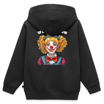 CLOWN WE WANT FUN - Kinder Premium Organic Zip Hoodie - Schwarz - Hinten - AI Model Kid Male (0cm)