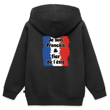Je suis français et fier - Sweat Premium à capuche zippé enfant bio - noir - Dos - AI Model Kid Male (0cm)