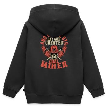 Posez-moi des questions sur la pioche de mineur de mine de charbon - Sweat Premium à capuche zippé enfant bio - noir - Dos - AI Model Kid Male (0cm)