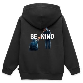 SEI FREUNDLICH - Kinder Premium Organic Zip Hoodie - Schwarz - Hinten - AI Model Kid Male (0cm)