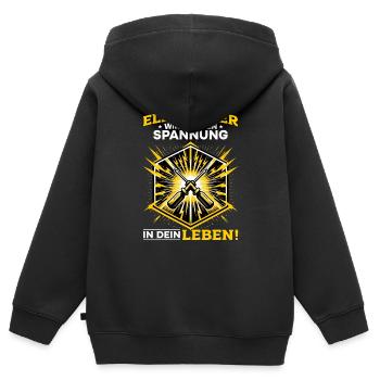 Électriciens, nous apportons de l’excitation dans votre vie - Sweat Premium à capuche zippé enfant bio - noir - Dos - AI Model Kid Male (0cm)