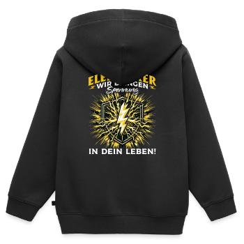 Électriciens, nous apportons de l’excitation dans votre vie - Sweat Premium à capuche zippé enfant bio - noir - Dos - AI Model Kid Male (0cm)