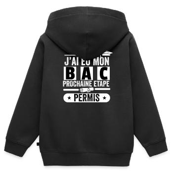 Cadeau Baccalauréat Bachelier Bachelière Bac 2024 - Sweat Premium à capuche zippé enfant bio - noir - Dos - AI Model Kid Male (0cm)