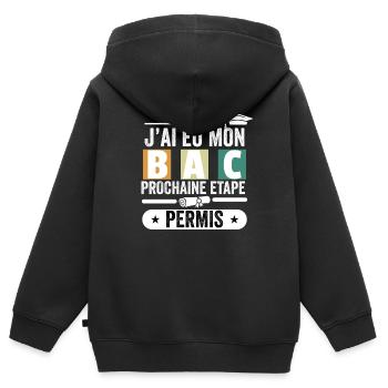 Cadeau Baccalauréat Bachelier Bachelière Bac 2024 - Sweat Premium à capuche zippé enfant bio - noir - Dos - AI Model Kid Male (0cm)