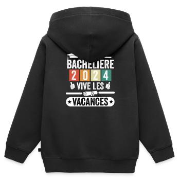 Cadeau Bachelière Bac 2024 vive les vacances - Sweat Premium à capuche zippé enfant bio - noir - Dos - AI Model Kid Male (0cm)