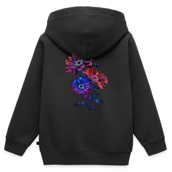 Lebendige Blumenkunst auf dunklem Hintergrund schön - Kinder Premium Organic Zip Hoodie - Schwarz - Hinten - AI Model Kid Male (0cm)