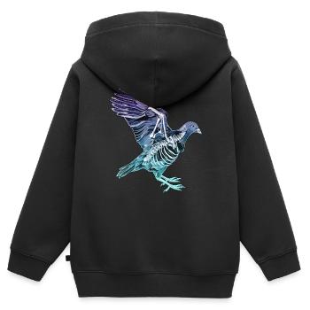 Artistic X-Ray Pigeon in Flight Illustration - Kids Premium Organic Zip-up Hoodie - black - Back - AI Model Kid Male (0cm)