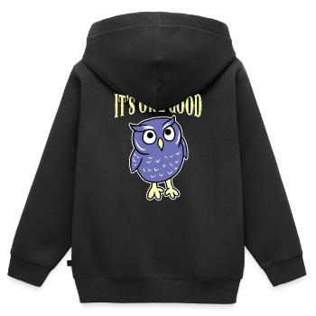 Es ist Eule Guter Nachtvogel-Liebhaber-Humor - Kinder Premium Organic Zip Hoodie - Schwarz - Hinten - AI Model Kid Male (0cm)