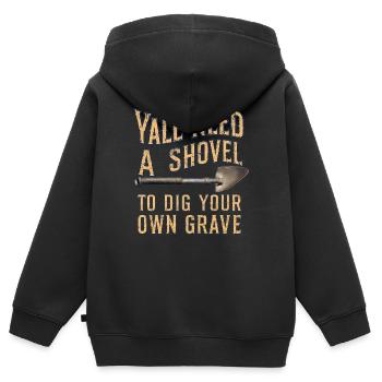 Ihr alle braucht Schaufel Vintage Grunge Lustig Morbid - Kinder Premium Organic Zip Hoodie - Schwarz - Hinten - AI Model Kid Male (0cm)