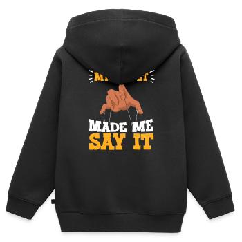 My Puppet Made Me Say It - Kinder Premium Organic Zip Hoodie - Schwarz - Hinten - AI Model Kid Male (0cm)