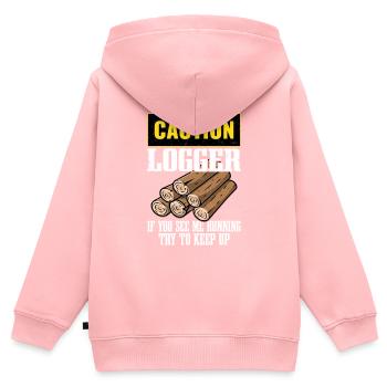 Caution Logger If You See Me Running Logging Lumbe - Kinder Premium Organic Zip Hoodie - Rosa - Hinten - AI Model Kid Female (0cm)