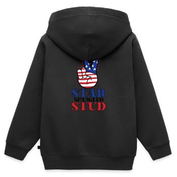 Star Spangled Stud Signe de paix Drapeau des États-Unis - Sweat Premium à capuche zippé enfant bio - noir - Dos - AI Model Kid Male (0cm)