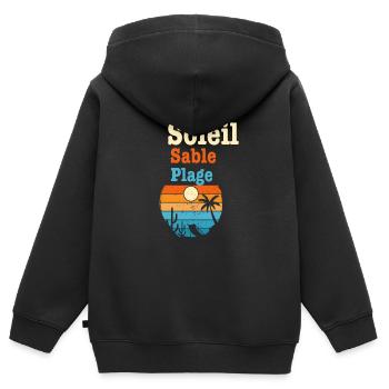 Soleil Sable et Plage - Sweat Premium à capuche zippé enfant bio - noir - Dos - AI Model Kid Male (0cm)